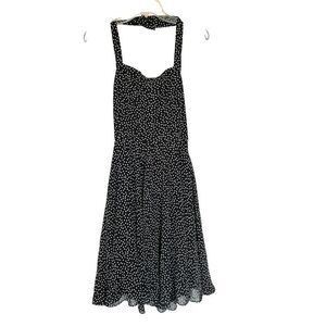 Coldwater Creek Silk Polka Dot Halter Midi Dress Size 6 Black White Babydoll Y2K